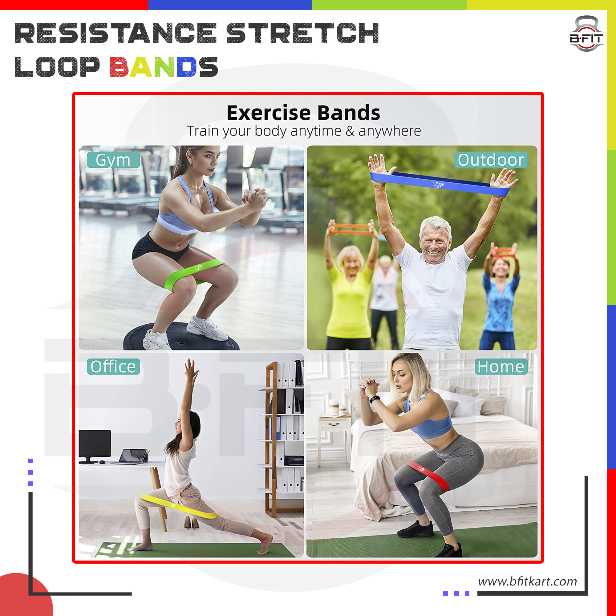 B FIT Resistance Loop Exercise Bands Set of 5 Fitness Bands Perfect for Legs and Butt Yoga Crossfit Strength Training Pilates with Instruction Guide Carry Bag