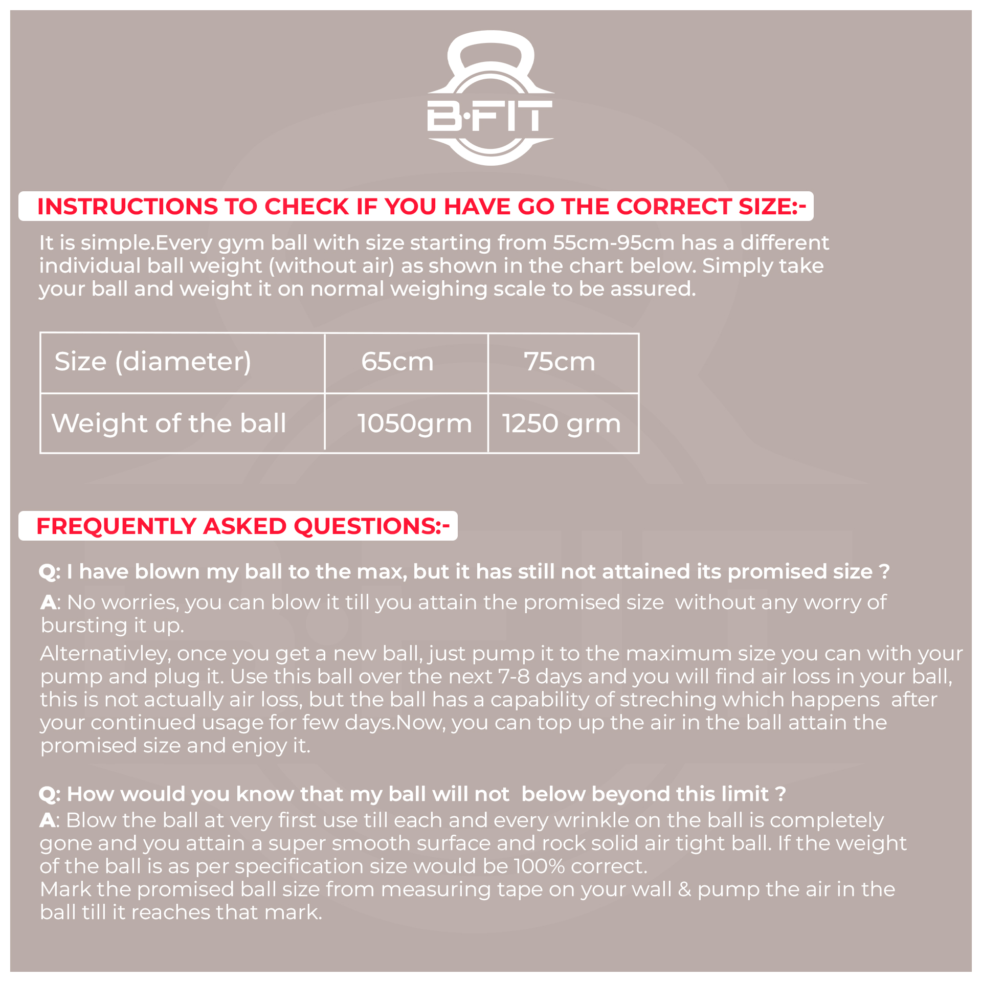 B Fit Exercise Printed Heavy Duty Peach Textured Commercial Gym Ball 65-75 Cm - Non-Slip Stability Ball - Anti Burst Yoga Ball