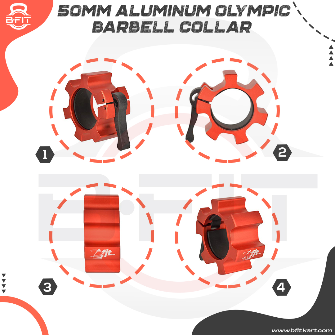 B Fit 2 50 MM Olympic Barbell Clamps Aluminum 2 PCS Quick Release Barbell Locking Clamps Bar Weight Plates Collar