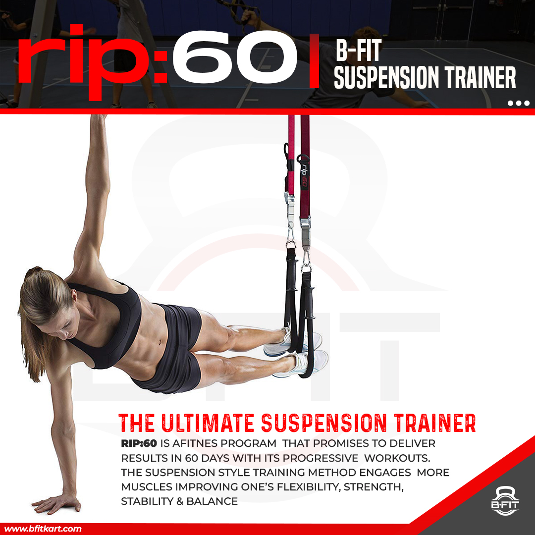 B Fit RIP60 Body-Weight Fitness Resistance Straps Trainer Travel and Working Out Indoors Outdoors with DVDs Set