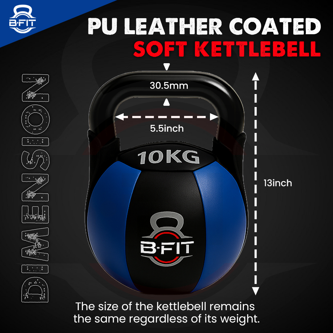 B Fit PU Leather Premium Soft Kettlebell 10 Kg with Handle for Weightlifting Conditioning Strength and core Training