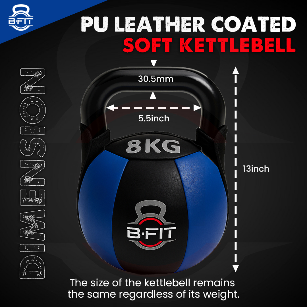 B Fit PU Leather Premium Soft Kettlebell 8 Kg with Handle for Weightlifting Conditioning Strength and core Training