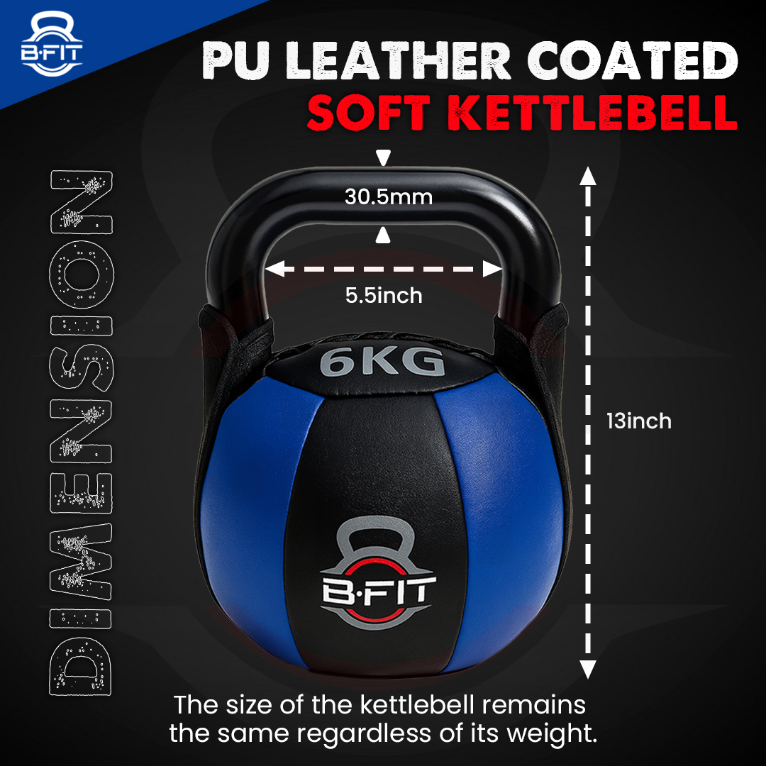 B Fit PU Leather Premium Soft Kettlebell 6 Kg with Handle for Weightlifting Conditioning Strength and core Training