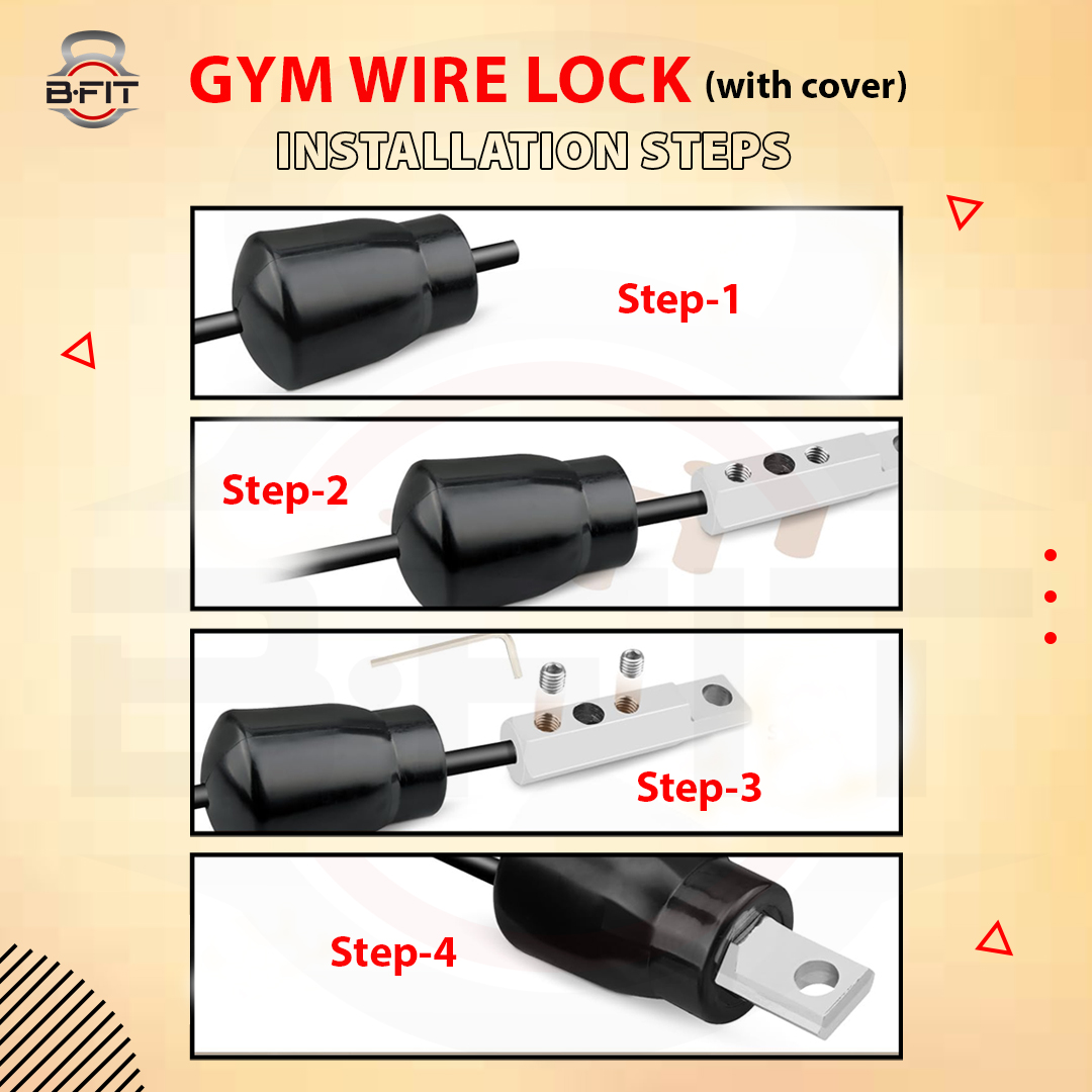 B Fit Premium and Solid Gym Wire Lock Set of 2 with Cover for 5mm6mm Home Gym Machine Accessories Replacement Parts Exercise Equipment Wire Rope Port Joint Rubber Steel