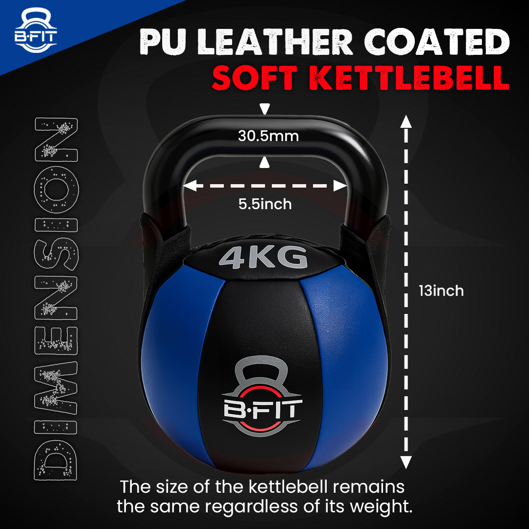 B Fit PU Leather Premium Soft Kettlebell 4 Kg with Handle for Weightlifting Conditioning Strength and core Training