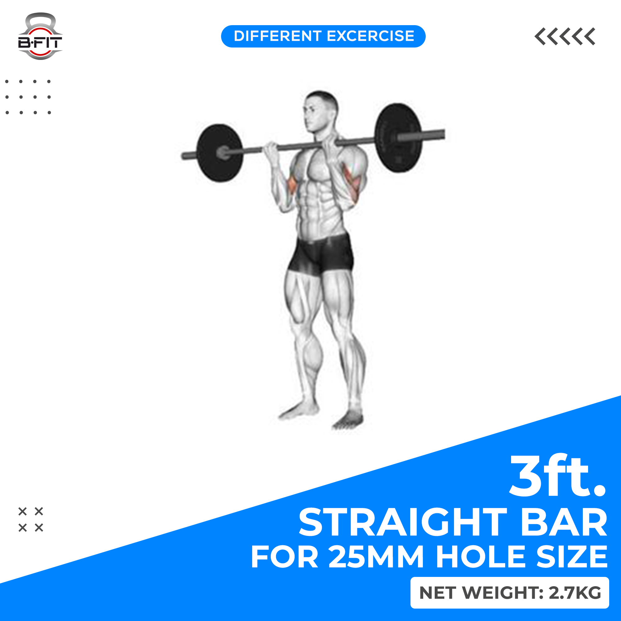 B Fit Weight Lifting Bar 3 Feet Dia 25 MM with Premium Collar pair