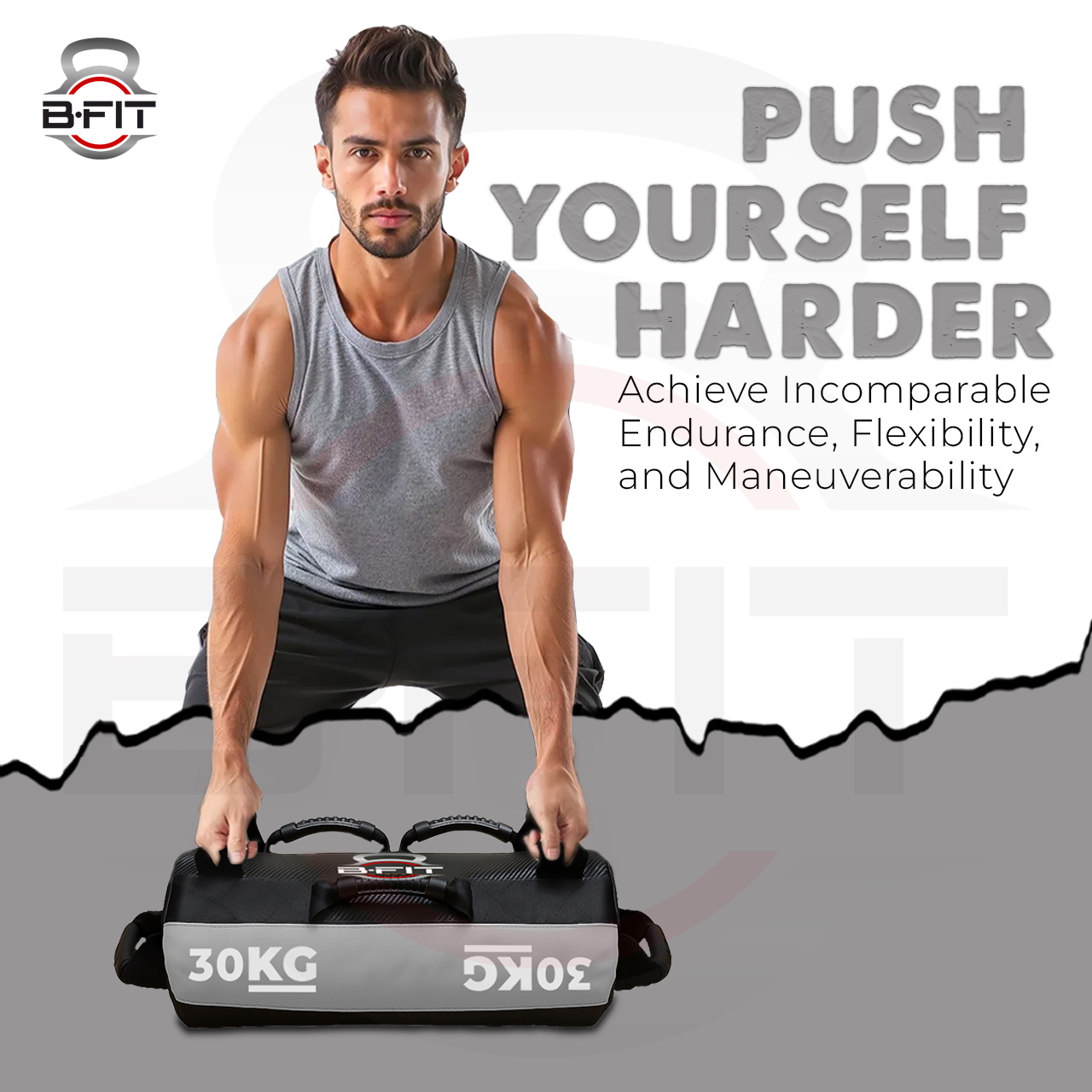 B Fit Sandbag for Fitness Weights Training filled Power Bags with Handles Adjustable Weighted Slam Bag for Strength Powerlifting Running Heavy Workout Home Gym Exercise 30 Kg