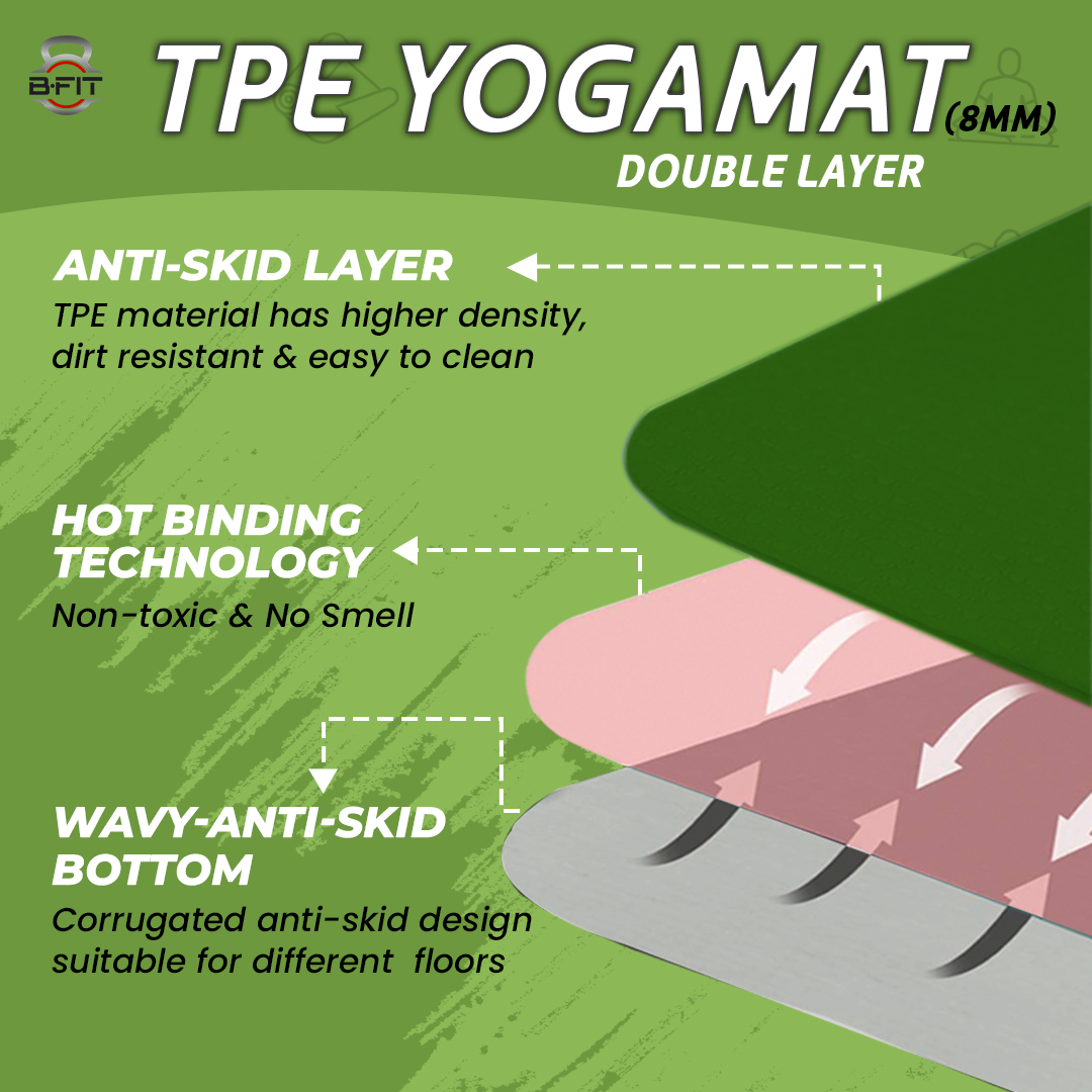 B Fit  Extra Wide 31x72 Inch 8 MM Thick Premium TPE Yoga Mat with Alignment Printed Green-Black  Color   - Classic Pro Yoga Mat Eco Friendly Non Slip Fitness Exercise Mat with Smart Carry Bag-Workout Mat for Yoga Pilates and Floor Exercises