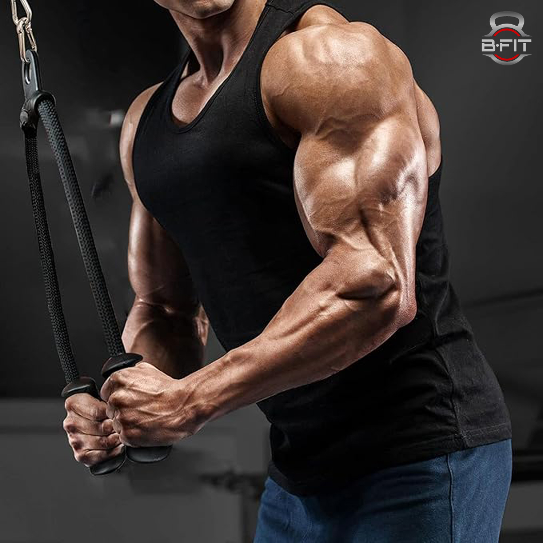 B Fit Tricep Rope with Ergonomic Handles 38 Inch Tricep Pull Down Rope for Cable Machine Pulley System Triceps Rope Cable Attachment for Gym Home