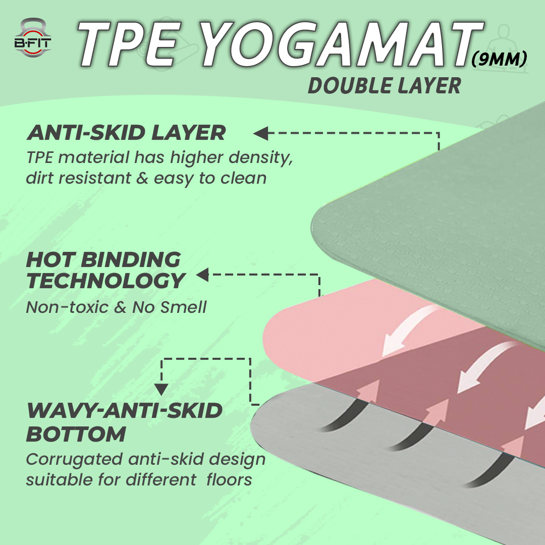 B Fit Extra Wide 36x72 Inch 9 MM Thick Premium TPE Yoga Mat with Alignment Printed Green-Black Color - Classic Pro Yoga Mat Eco Friendly Non Slip Fitness Exercise Mat with Smart Carry Bag-Workout Mat for Yoga Pilates and Floor Exercises