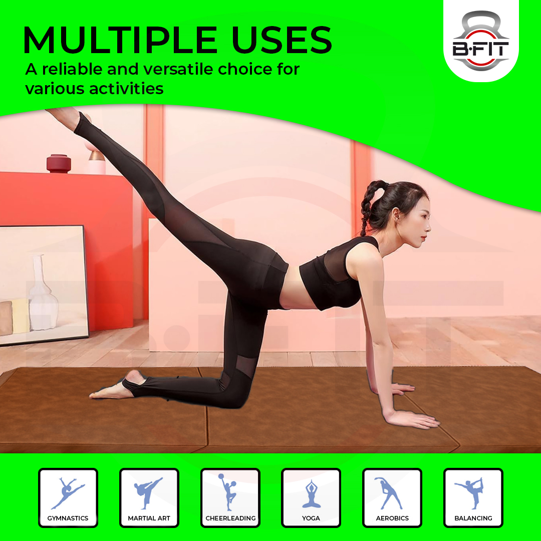 B Fit All Purpose Folding Anti Tear Exercise Training Aerobic Fitness Gym Gymnastics Balance Tri-foldMat