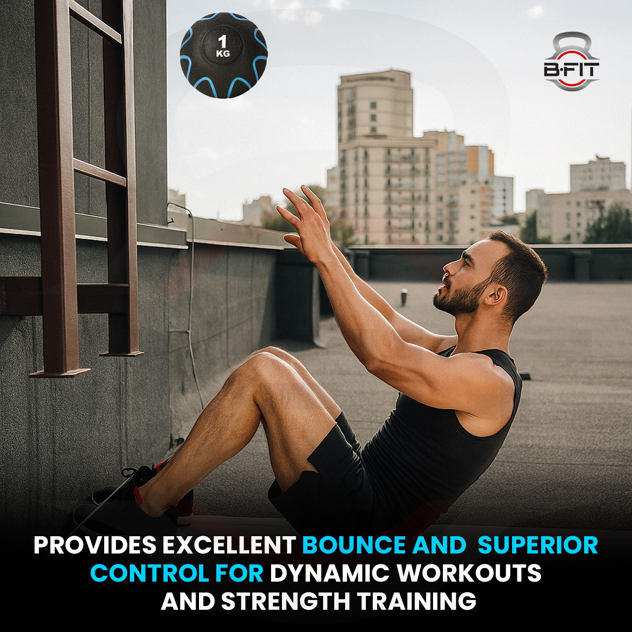 B fit Virgin Rubber Medicine Ball 1 Kg with Dual Texture Grip Weighted Medicine Ball for Workouts Exercise Balance Training Core Strength Balance and Coordination Exercise Non-Slip Rubber Shell