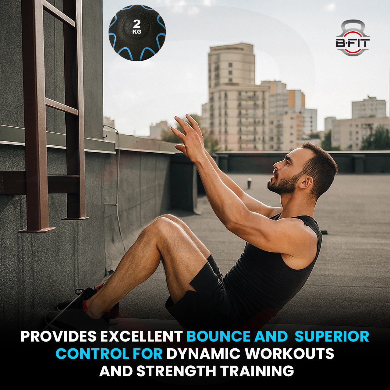 B fit Virgin Rubber Medicine Ball 2 Kg with Dual Texture Grip Weighted Medicine Ball for Workouts Exercise Balance Training Core Strength Balance and Coordination Exercise Non-Slip Rubber Shell