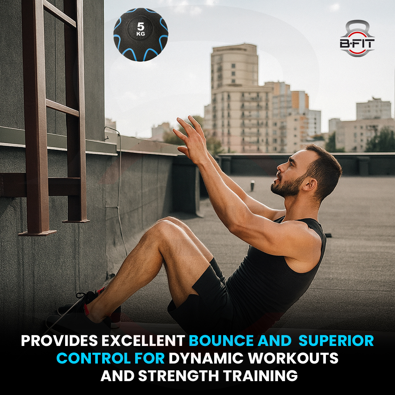 B fit Virgin Rubber Medicine Ball 5 Kg with Dual Texture Grip Weighted Medicine Ball for Workouts Exercise Balance Training Core Strength Balance and Coordination Exercise Non-Slip Rubber Shell