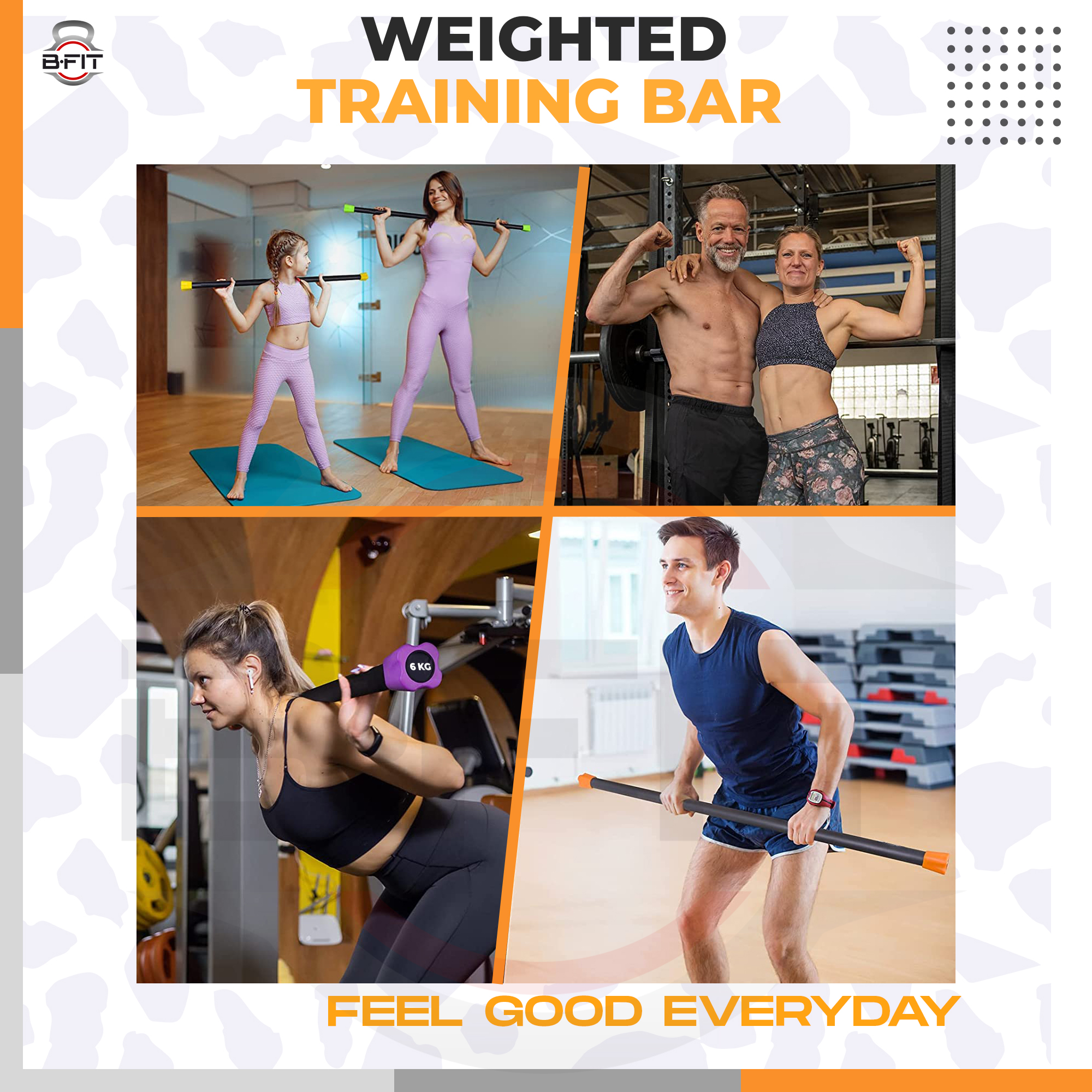 B Fit Weighted Workout Bar 12 Kg - Padded Foam 47 Heavy-Duty Solid Steel Exercise Bar for Physical Therapy Aerobics Yoga Pilates - Premium Equipment