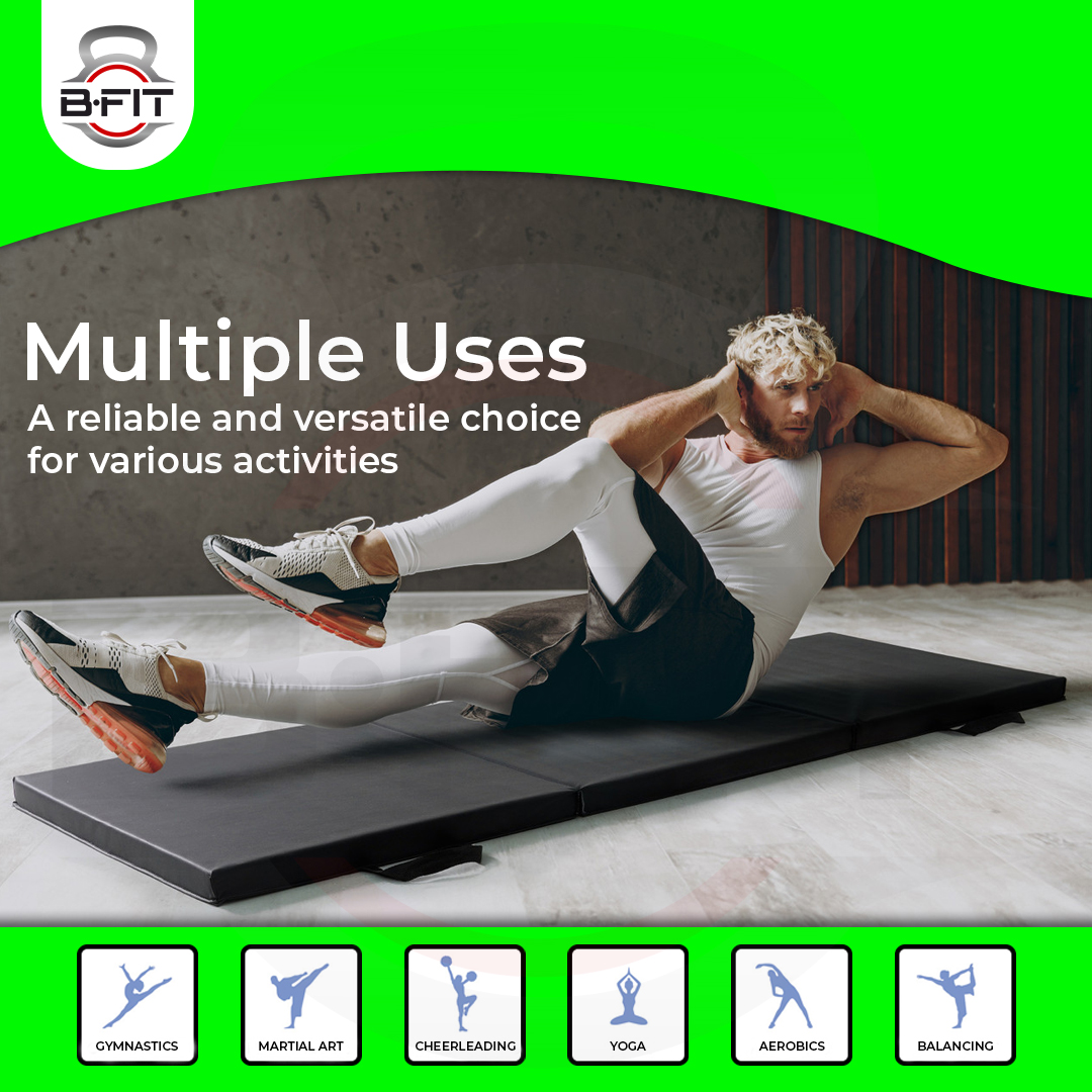 B Fit All Purpose Folding Anti Tear Exercise Training Aerobic Fitness Gym Gymnastics Balance Tri-foldMat