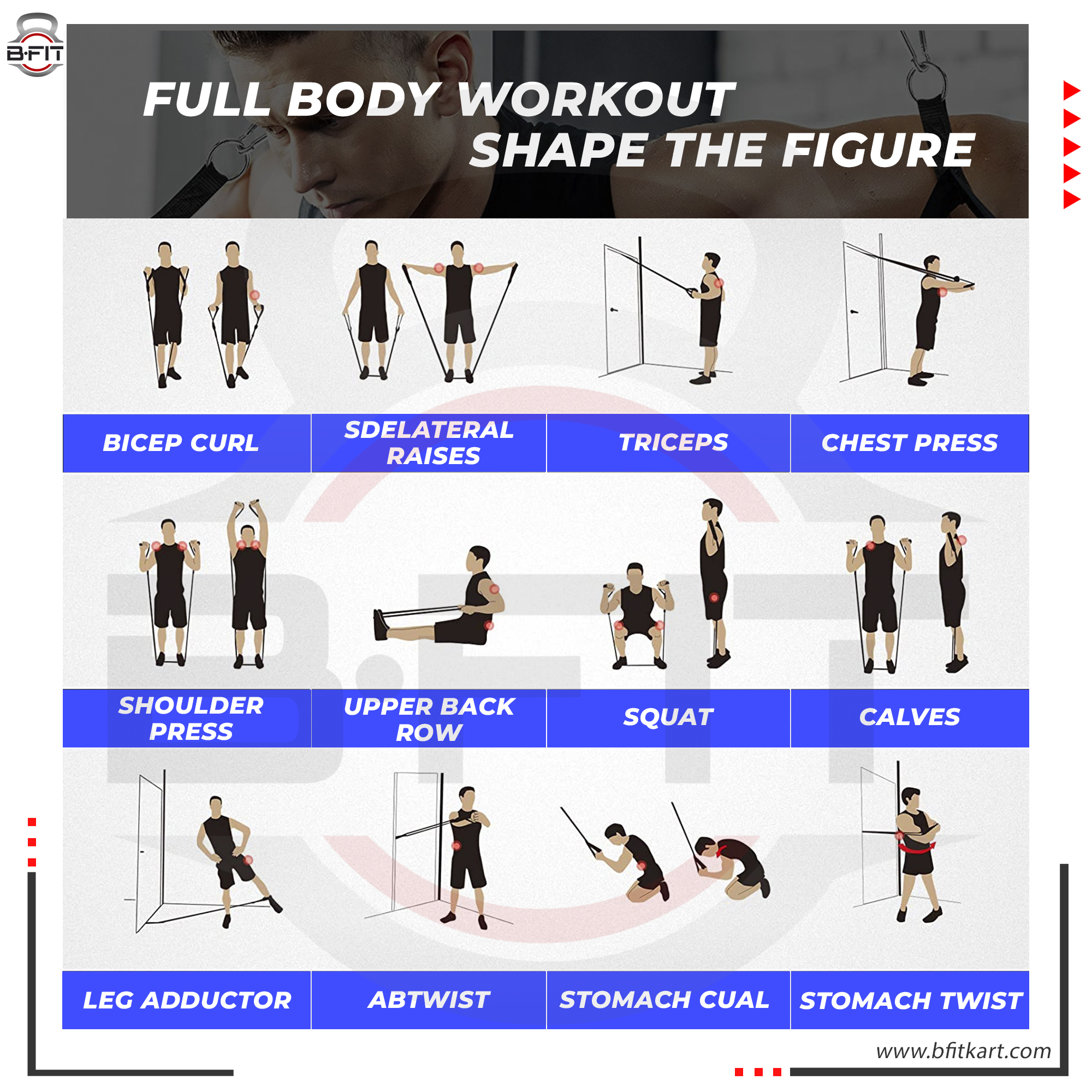 B Fit Professional Level 11 Pcs Resistance Band Set with 5 Bands 1 Anchor 2 Handles 2 Ankle Straps and one Smart Carry Bag- Workouts for Heavy use