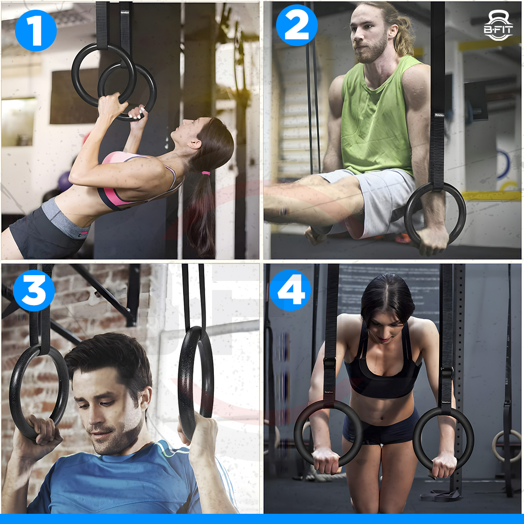 B Fit Gymnastic RingsOlympic Gym Rings with Heavy Duty Adjustable Straps for GymCross TrainingStrength TrainingPull Ups and Dips