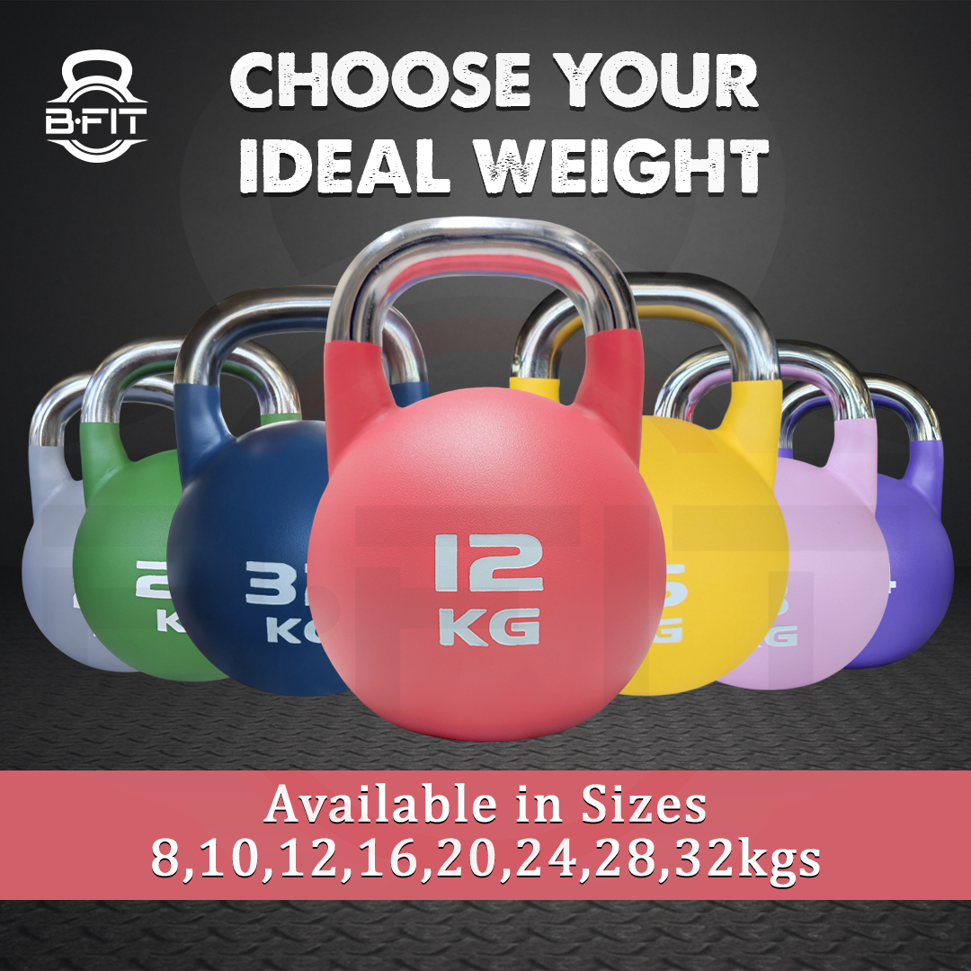 B Fit Matte Finish Competition Kettlebell 12 Kg Weight Workout Gym Equipment and Strength training sets for Women and Men for Home Gym - Suitable for Repetition Workouts