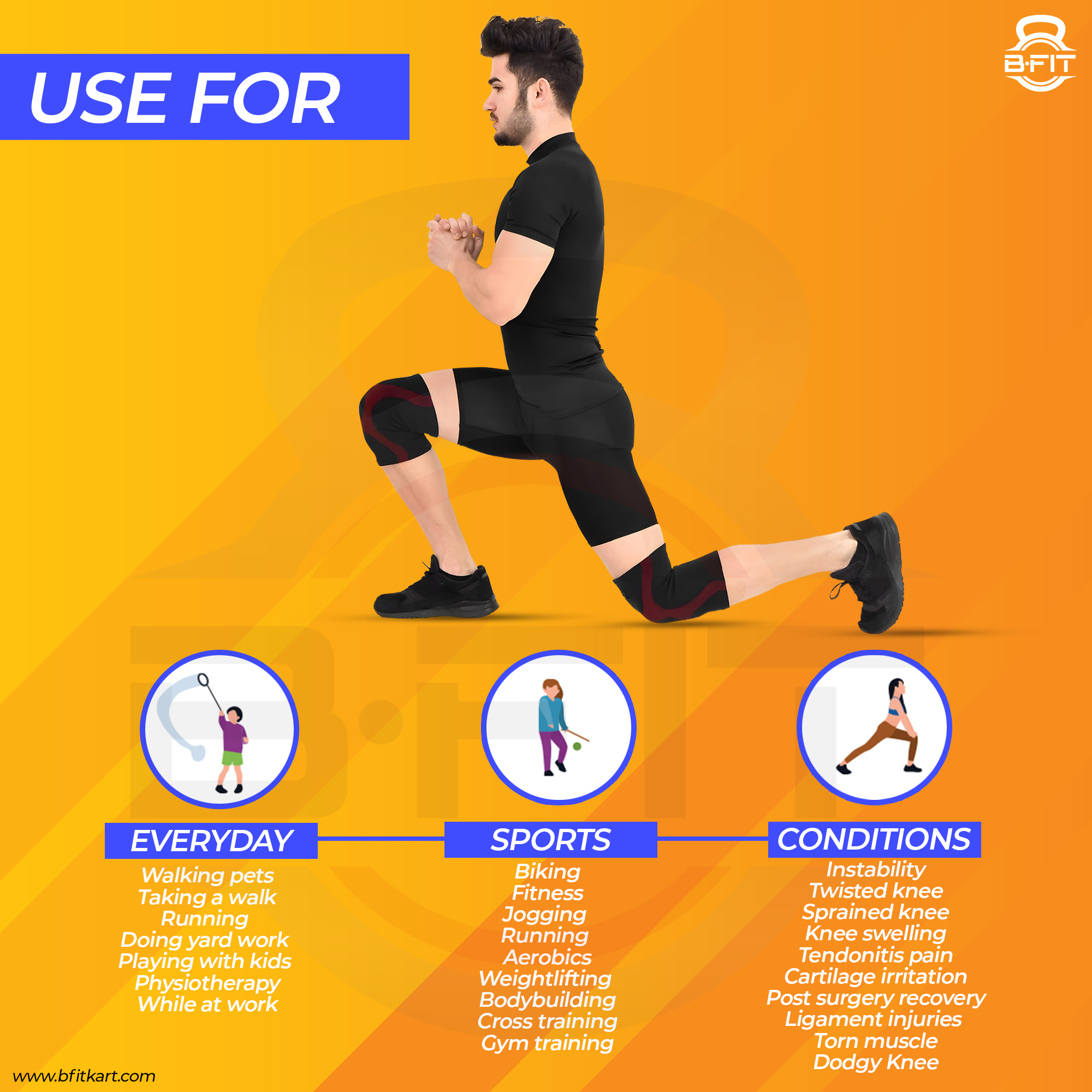 B Fit Knee Compression Sleeve One Pair Size Large - Best Knee Brace for Men Women Knee Support for Running Basketball Weightlifting Gym Workout Sports