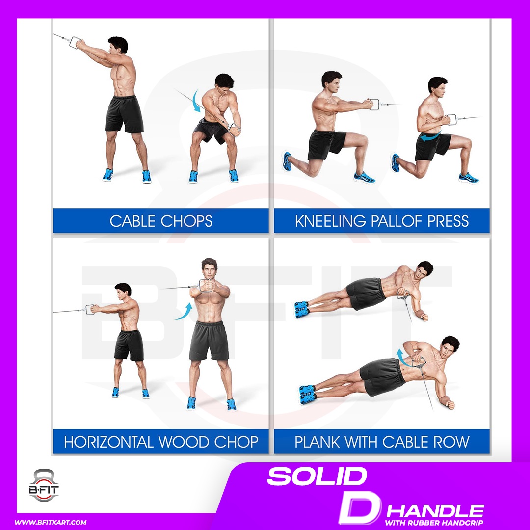 B fit Single D-Handle Single Chrome Handle Cable Attachment with Handgrips