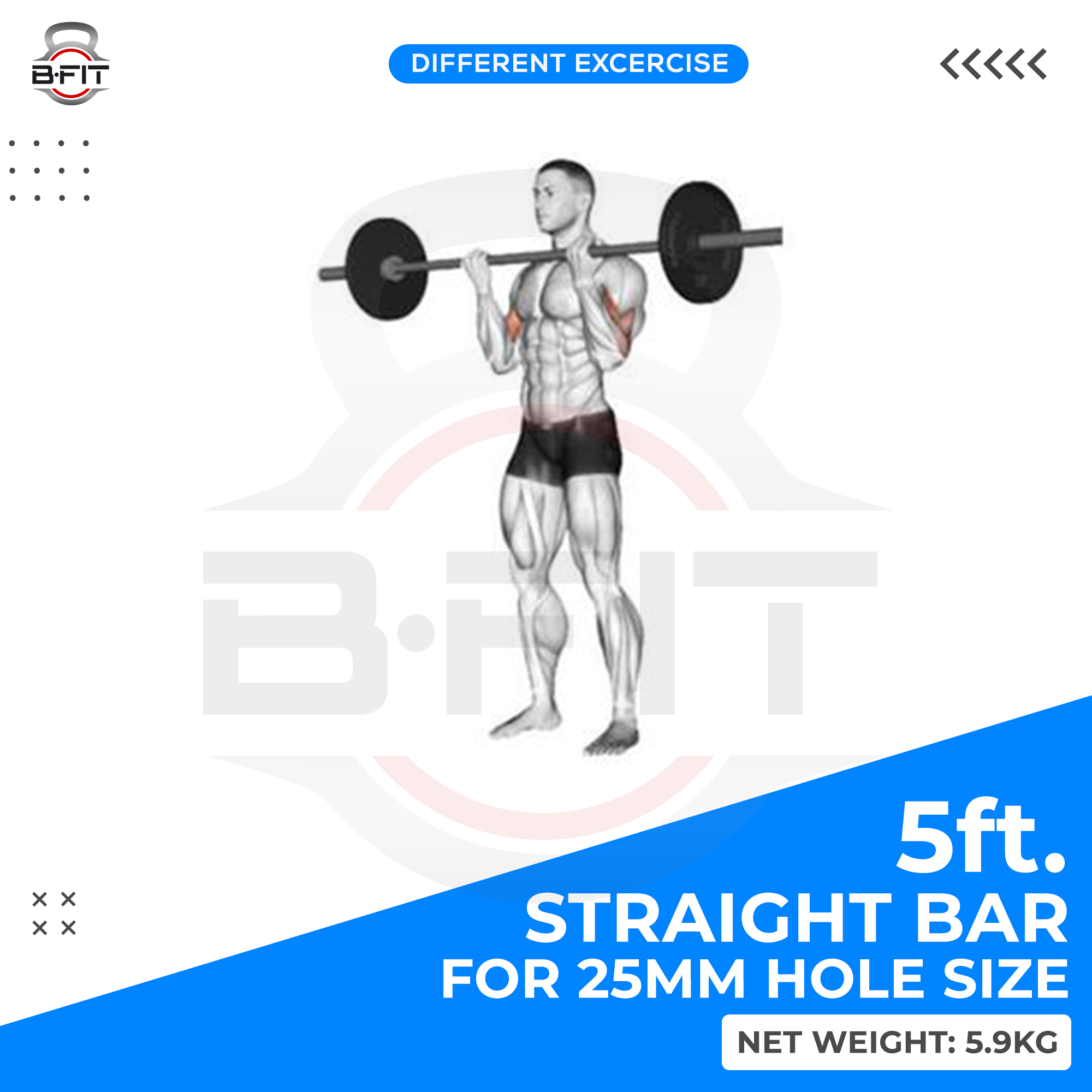 B Fit Weight Lifting Bar 5 Feet Dia 25 MM with Premium Collar pair