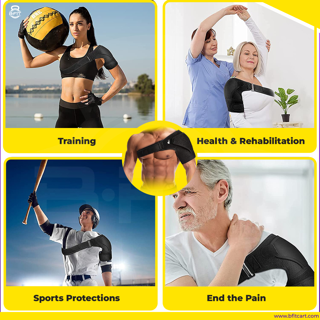 B fit Adjustable Brace for Torn Rotator Cuff Tendonitis Dislocation Bursitis Labrum Tear Pain Fits Right or Left Shoulder Support with Pressure Pad for MenWomen Free Size Black