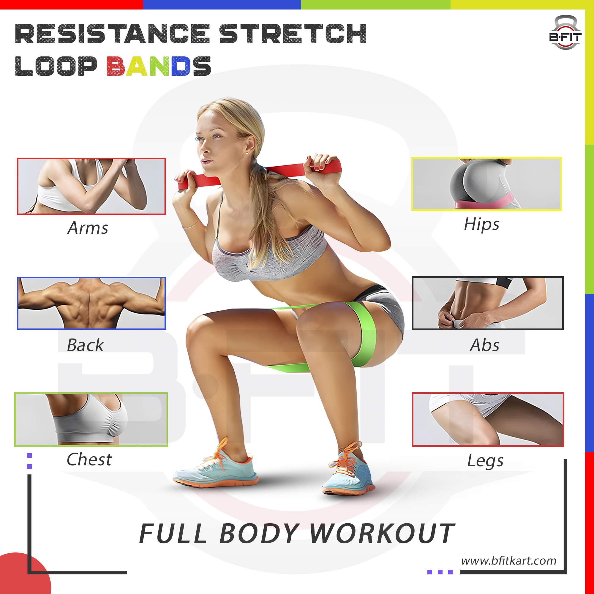B FIT Resistance Loop Exercise Bands Set of 5 Fitness Bands Perfect for Legs and Butt Yoga Crossfit Strength Training Pilates with Instruction Guide Carry Bag