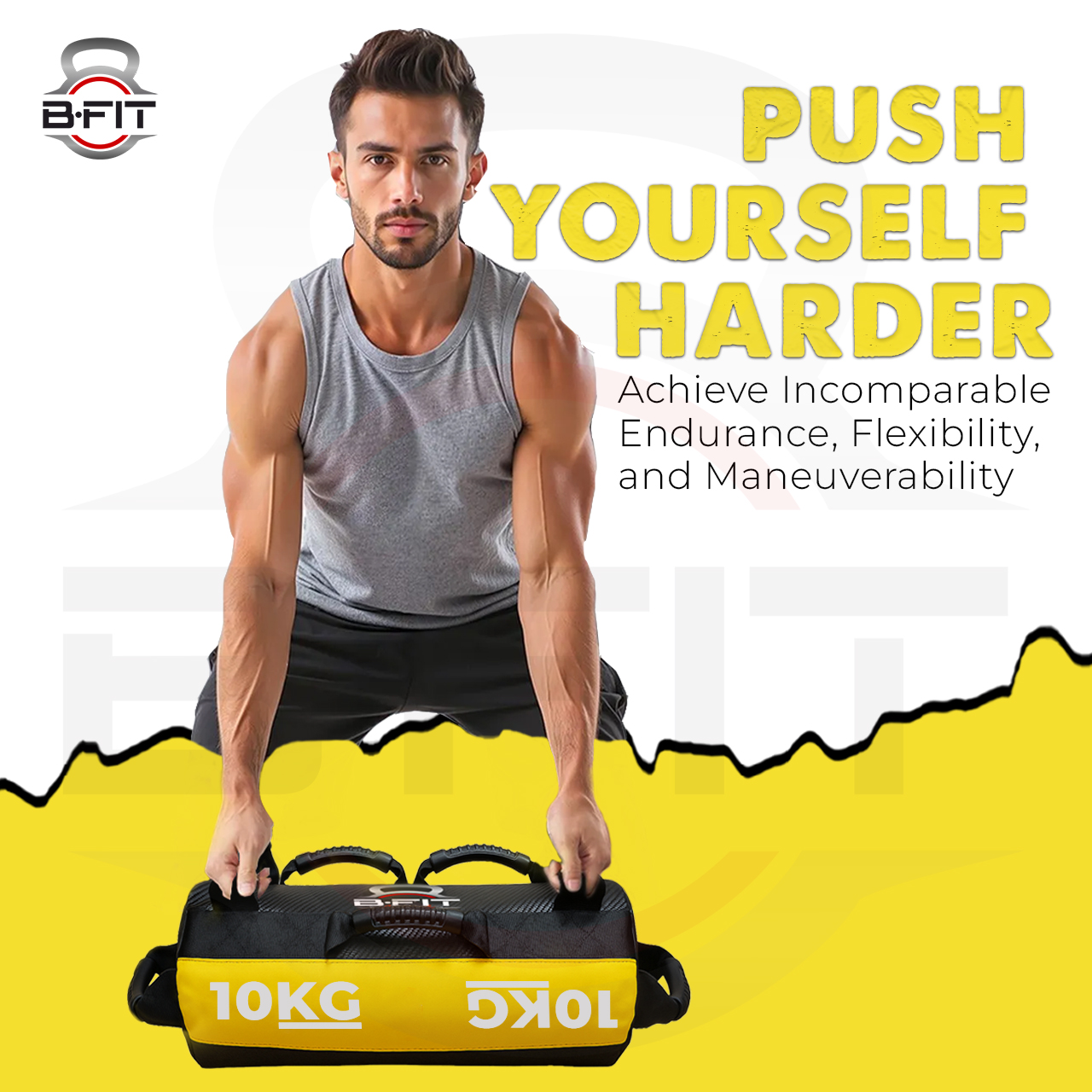 B Fit Sandbag for Fitness Weights Training filled Power Bags with Handles Adjustable Weighted Slam Bag for Strength Powerlifting Running Heavy Workout Home Gym Exercise 10 Kg