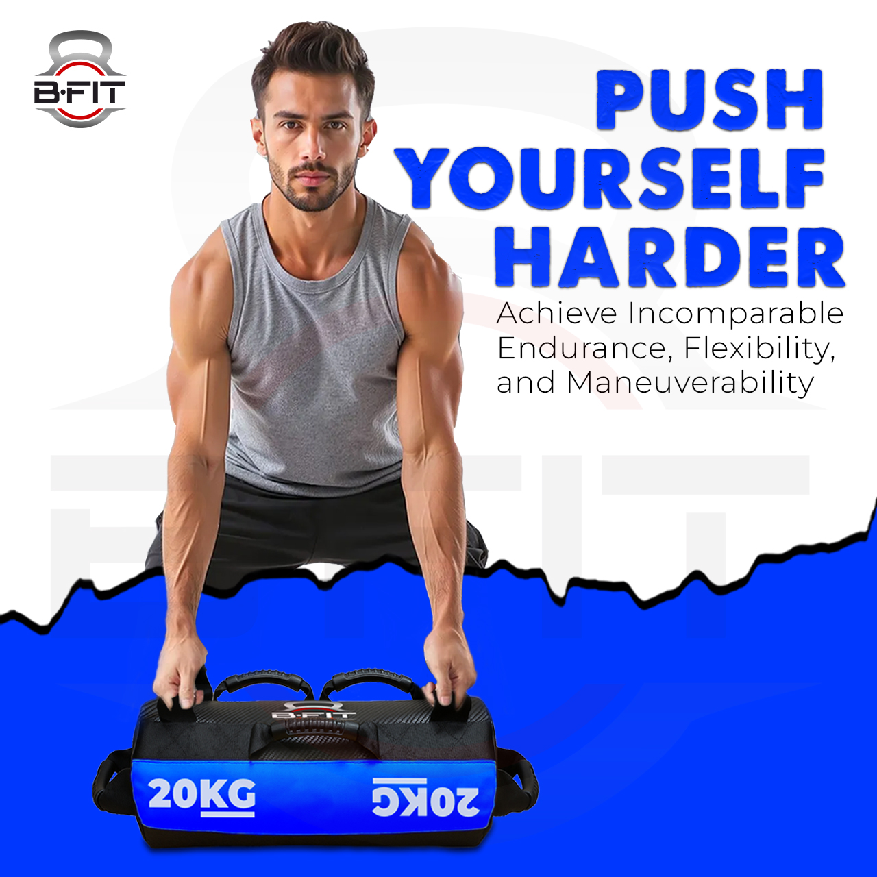 B Fit Sandbag for Fitness Weights Training filled Power Bags with Handles Adjustable Weighted Slam Bag for Strength Powerlifting Running Heavy Workout Home Gym Exercise 20 Kg