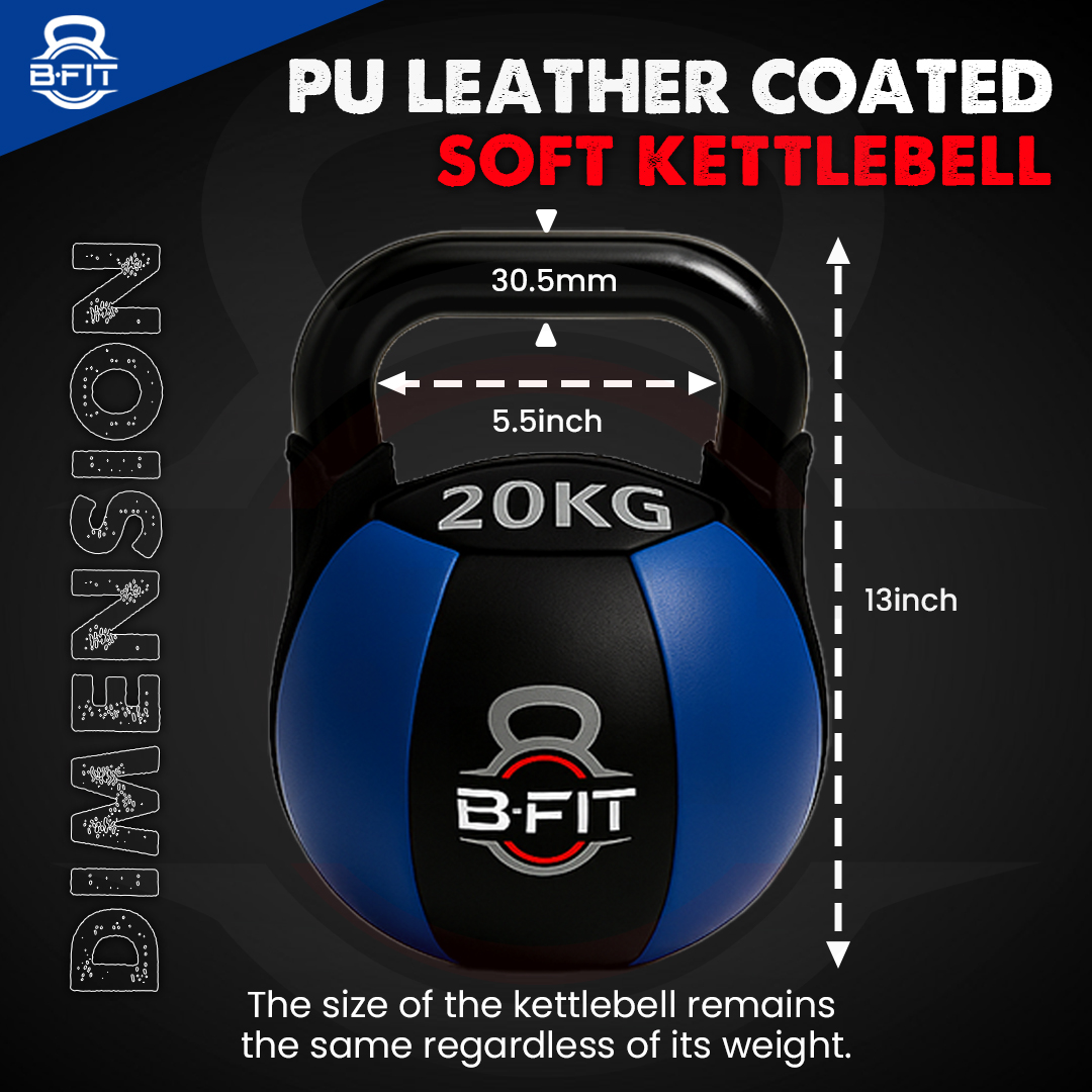 B Fit PU Leather Premium Soft Kettlebell 20 Kg with Handle for Weightlifting Conditioning Strength and core Training