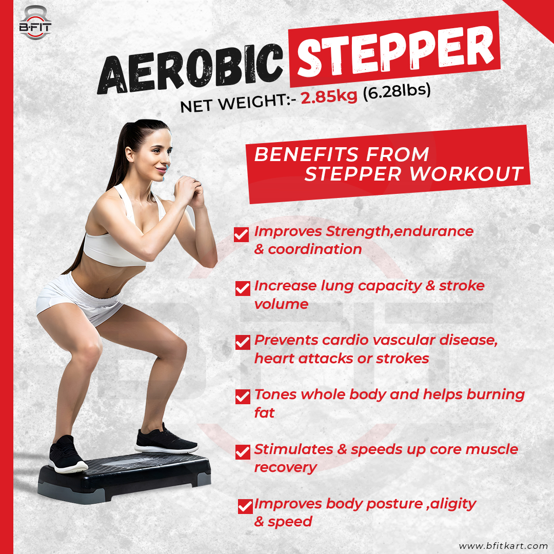 B fit Aerobic Stepper Exercise Step with Adjustable Riser Height and Non Slip Textured Surface Platform Fitness Equipment Workout Deck