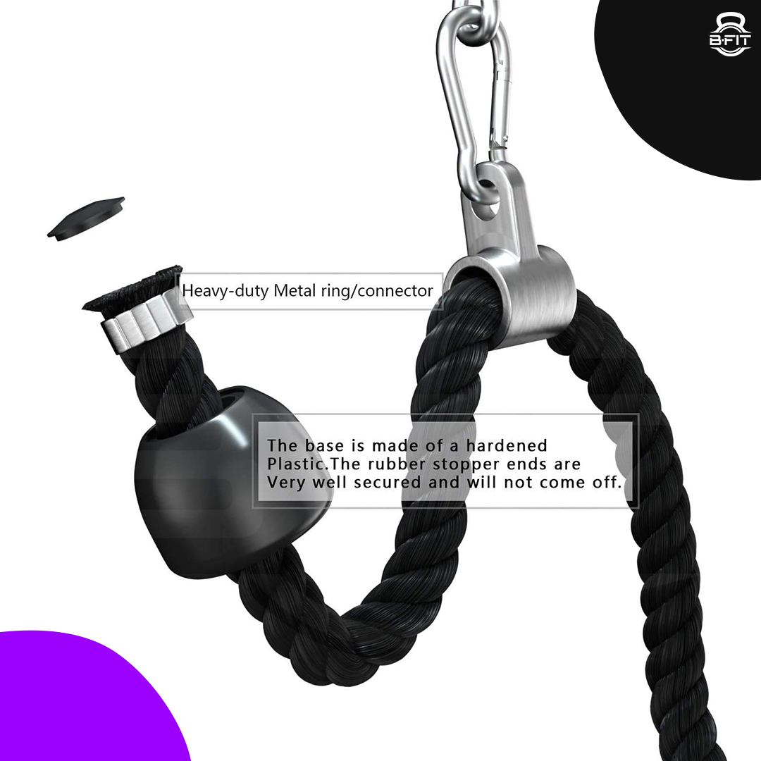 B fit Tricep Rope Heavy Duty Coated Nylon Rope with Solid Rubber Ends