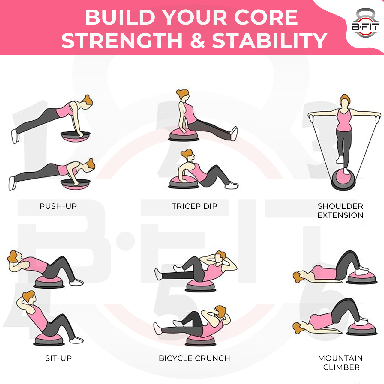 B Fit Balance Trainer Stability Half Ball 47 Cm with Pump - Improve Core and Ab Strength With Full Body Home Gym Workouts Or Fitness Training