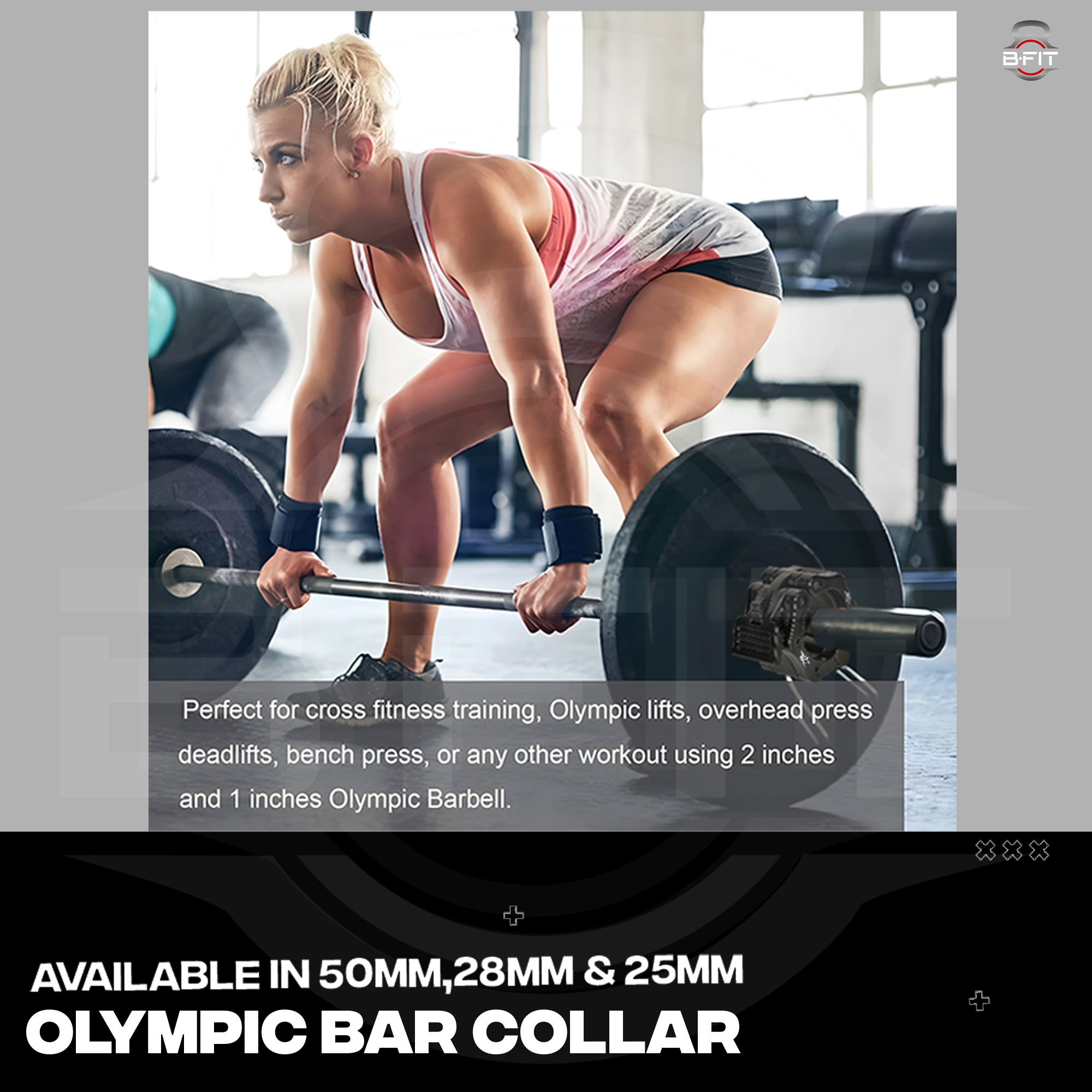 B Fit Olympic Barbell Clamps 2 50 MM Standard Weight Barbell Clips for Quick Release Pair of Locking Heavy Duty Barbell Collars for bar Great for Workout Weightlifting Fitness Training