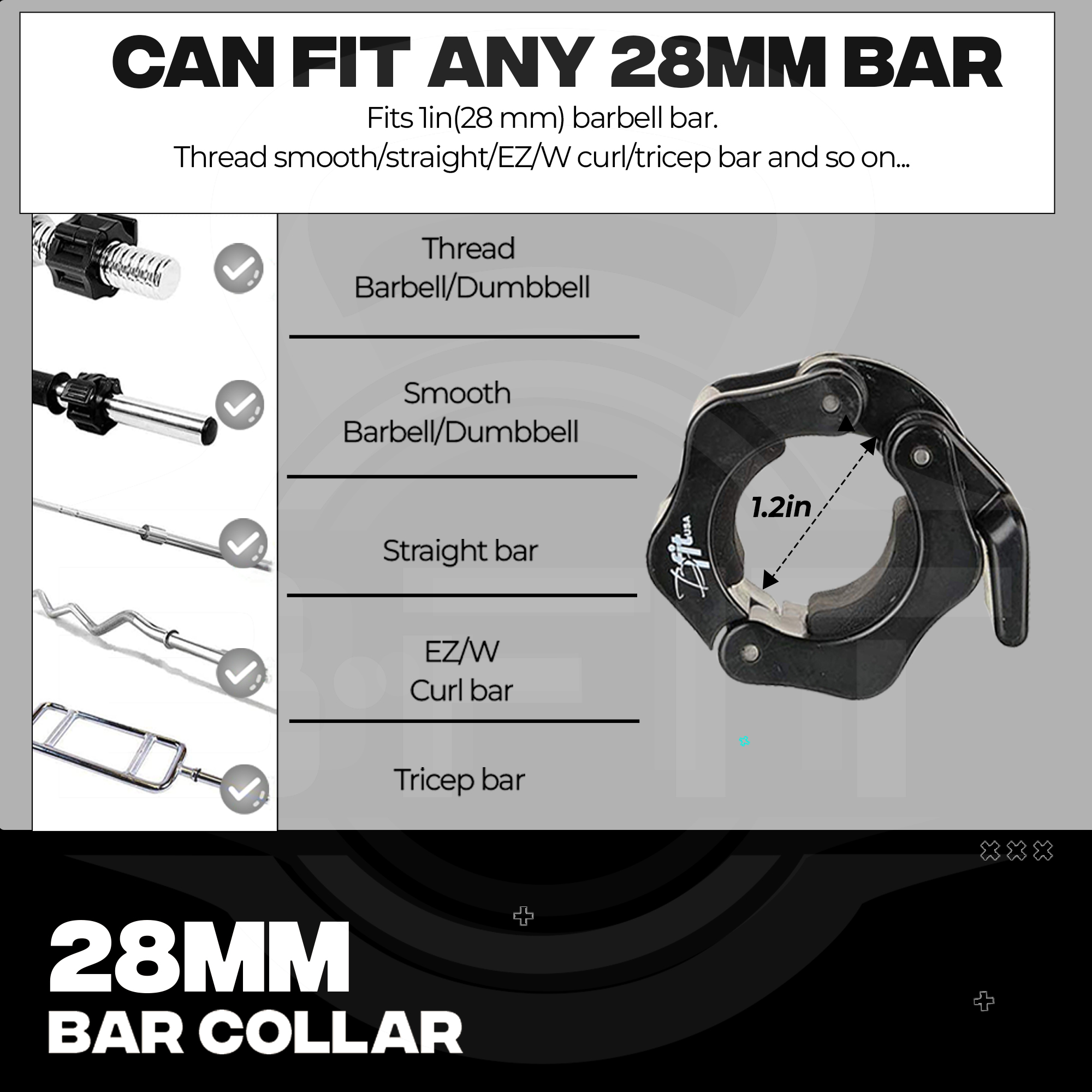 B Fit Heavy Duty Barbell Clamps Quick Release Pair of Locking 28MM Diameter Standard Bar Weight Plates Collar Clips