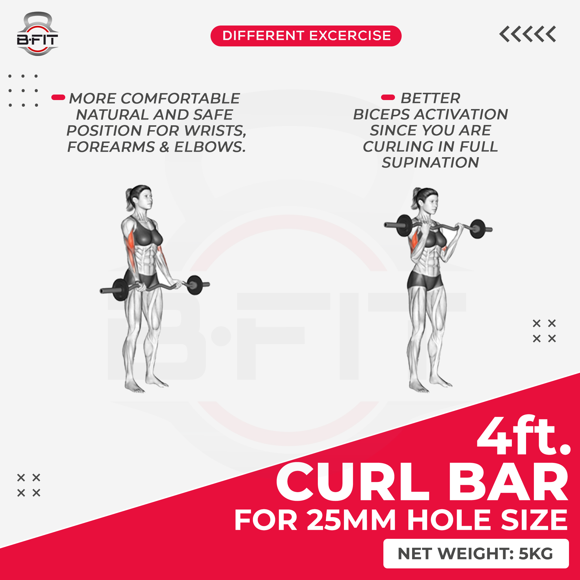 B Fit Weight Lifting EZ Curl Bar 4 Feet Dia 25 MM with Premium Collar pair