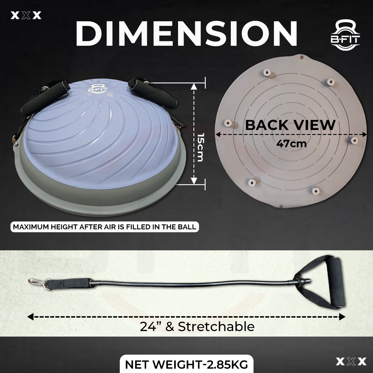 B Fit Balance Trainer Stability Half Ball 47 Cm with Pump - Improve Core and Ab Strength With Full Body Home Gym Workouts Or Fitness Training