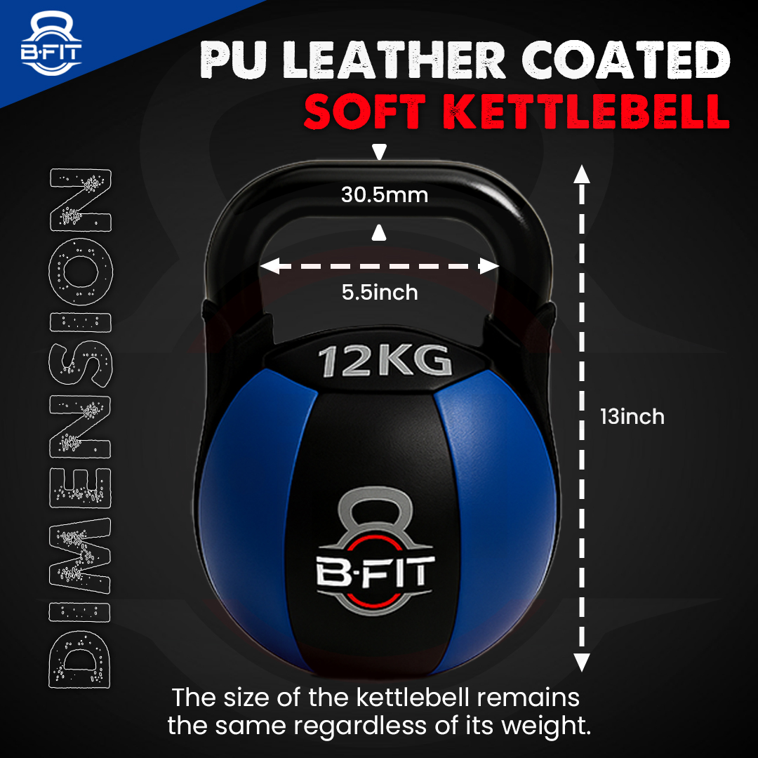 B Fit PU Leather Premium Soft Kettlebell 12 Kg with Handle for Weightlifting Conditioning Strength and core Training