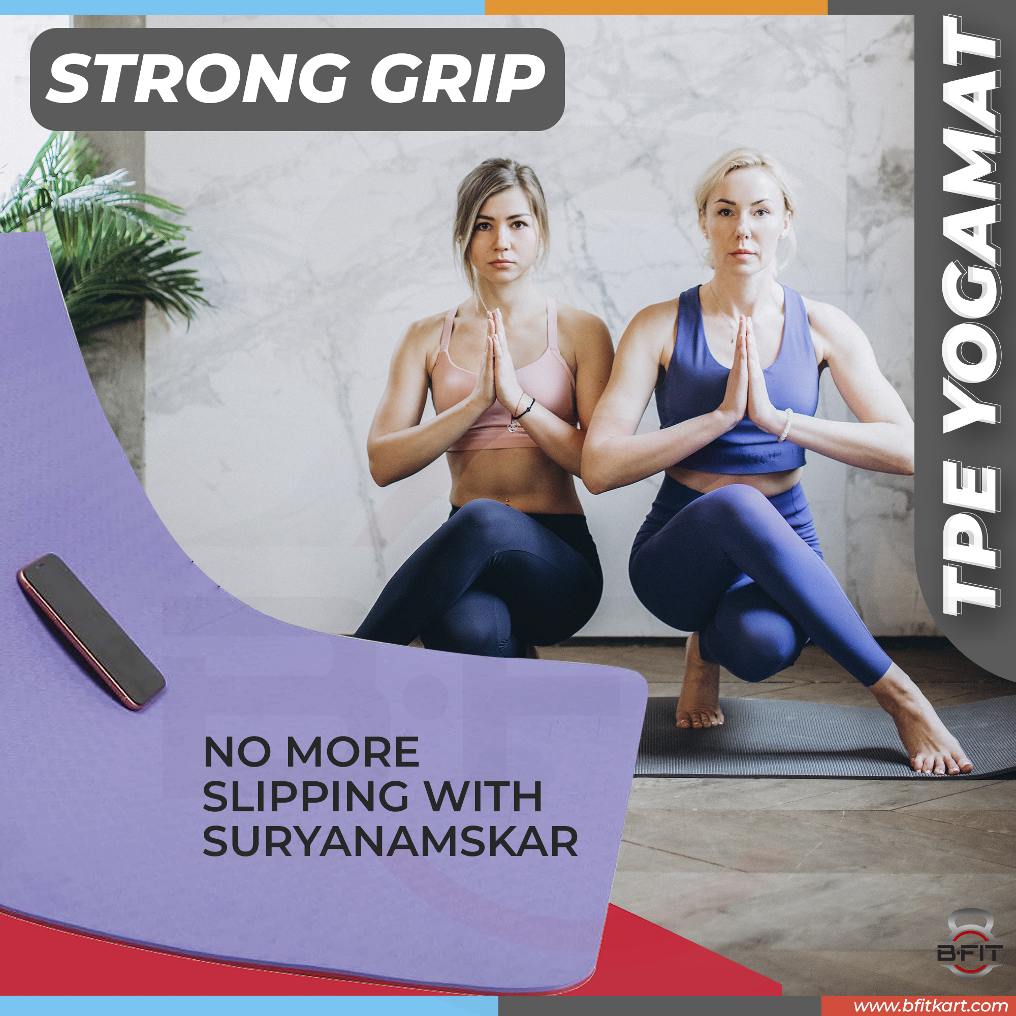 B Fit Premium TPE Yoga Mat Black Color - Classic 6 MM Pro Yoga Mat Eco Friendly Non Slip Fitness Exercise Mat with Smart Carry Bag-Workout Mat for Yoga Pilates and Floor Exercises