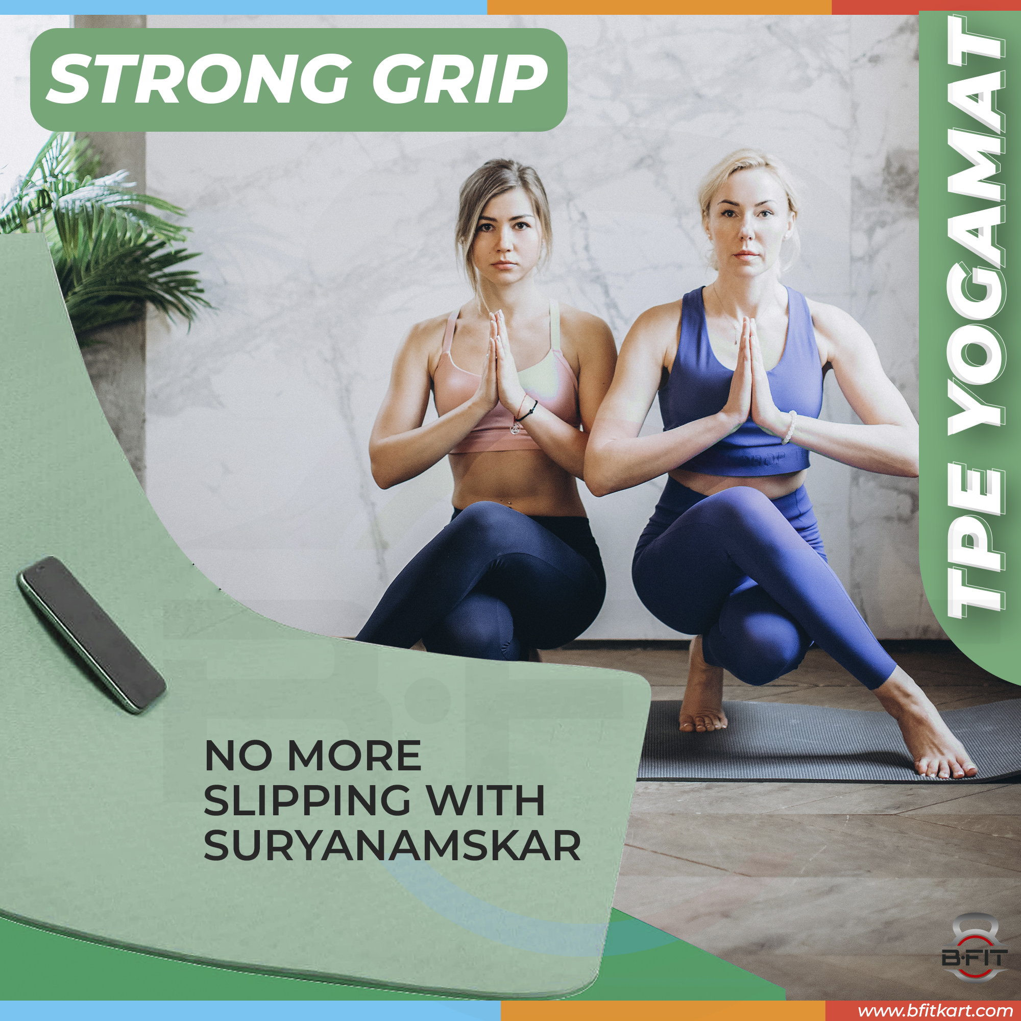 B Fit Premium TPE Yoga Mat Dark Green Color - Classic 6 MM Pro Yoga Mat Eco Friendly Non Slip Fitness Exercise Mat with Smart Carry Bag-Workout Mat for Yoga Pilates and Floor Exercises