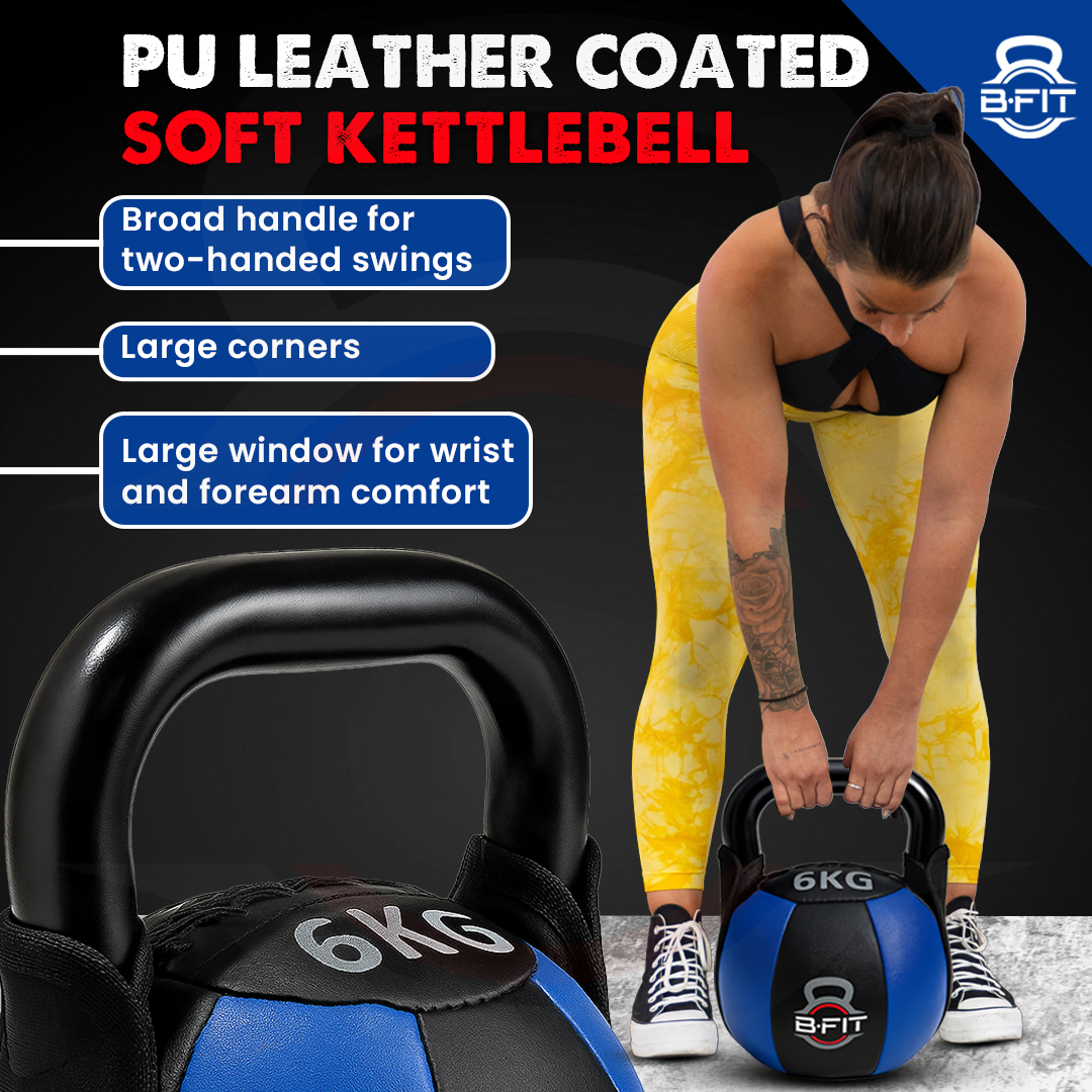 B Fit PU Leather Premium Soft Kettlebell 6 Kg with Handle for Weightlifting Conditioning Strength and core Training