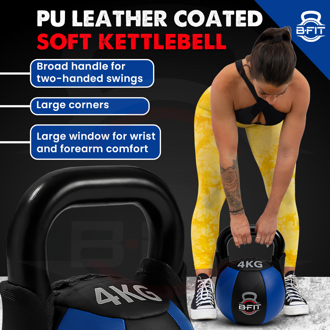 B Fit PU Leather Premium Soft Kettlebell 4 Kg with Handle for Weightlifting Conditioning Strength and core Training