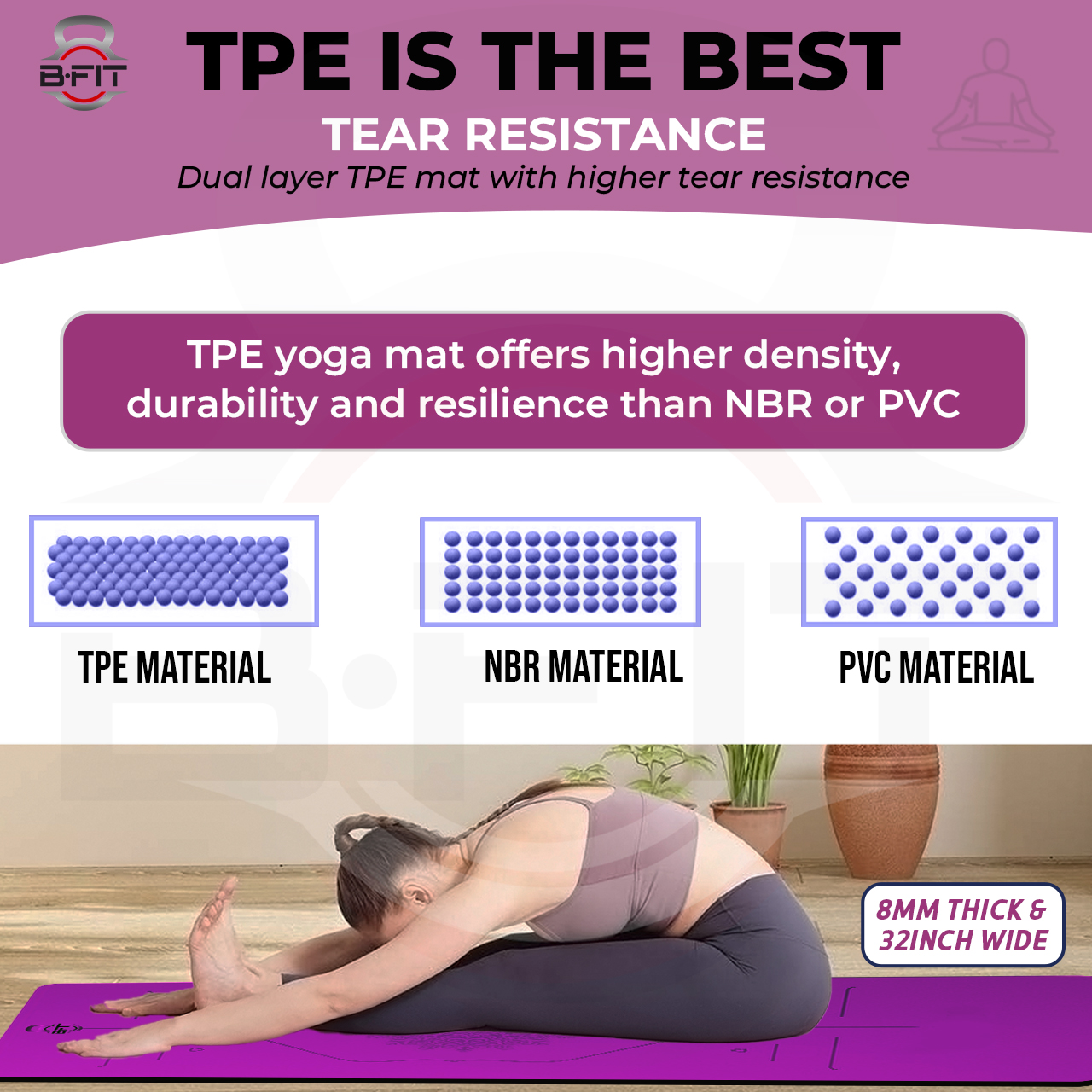 B Fit  Extra Wide 31x72 Inch 8 MM Thick Premium TPE Yoga Mat with Alignment Printed Green-Black  Color   - Classic Pro Yoga Mat Eco Friendly Non Slip Fitness Exercise Mat with Smart Carry Bag-Workout Mat for Yoga Pilates and Floor Exercises