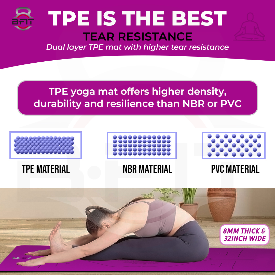B Fit  Extra Wide 31x72 Inch 8 MM Thick Premium TPE Yoga Mat with Alignment Printed Green-Black  Color   - Classic Pro Yoga Mat Eco Friendly Non Slip Fitness Exercise Mat with Smart Carry Bag-Workout Mat for Yoga Pilates and Floor Exercises
