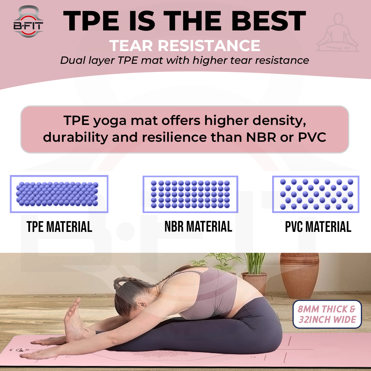 B Fit Extra Wide 31x72 Inch 8 MM Thick Premium TPE Yoga Mat with Alignment Printed Green-Black Color - Classic Pro Yoga Mat Eco Friendly Non Slip Fitness Exercise Mat with Smart Carry Bag-Workout Mat for Yoga Pilates and Floor Exercises