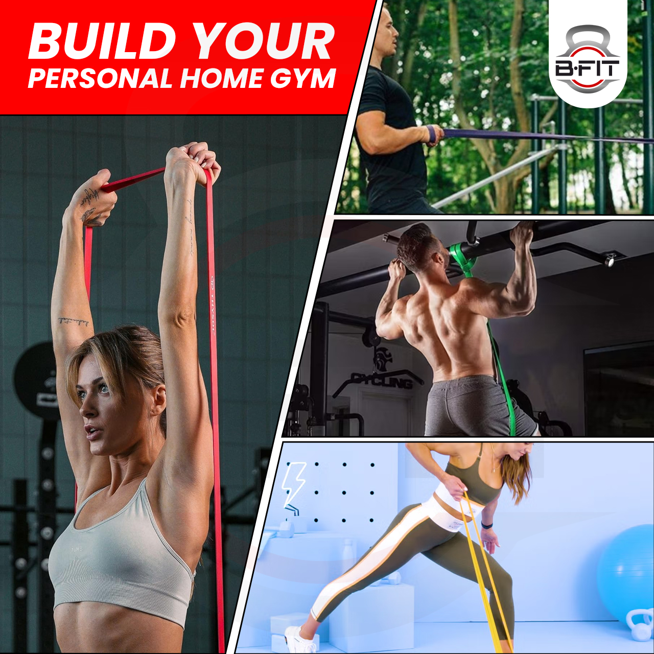 B FIT Super Heavy Pull Up Assist Bands - Heavy Duty Resistance Band Mobility Powerlifting Exercise Bands Stretching Resistance Training Red 15-35 lbs