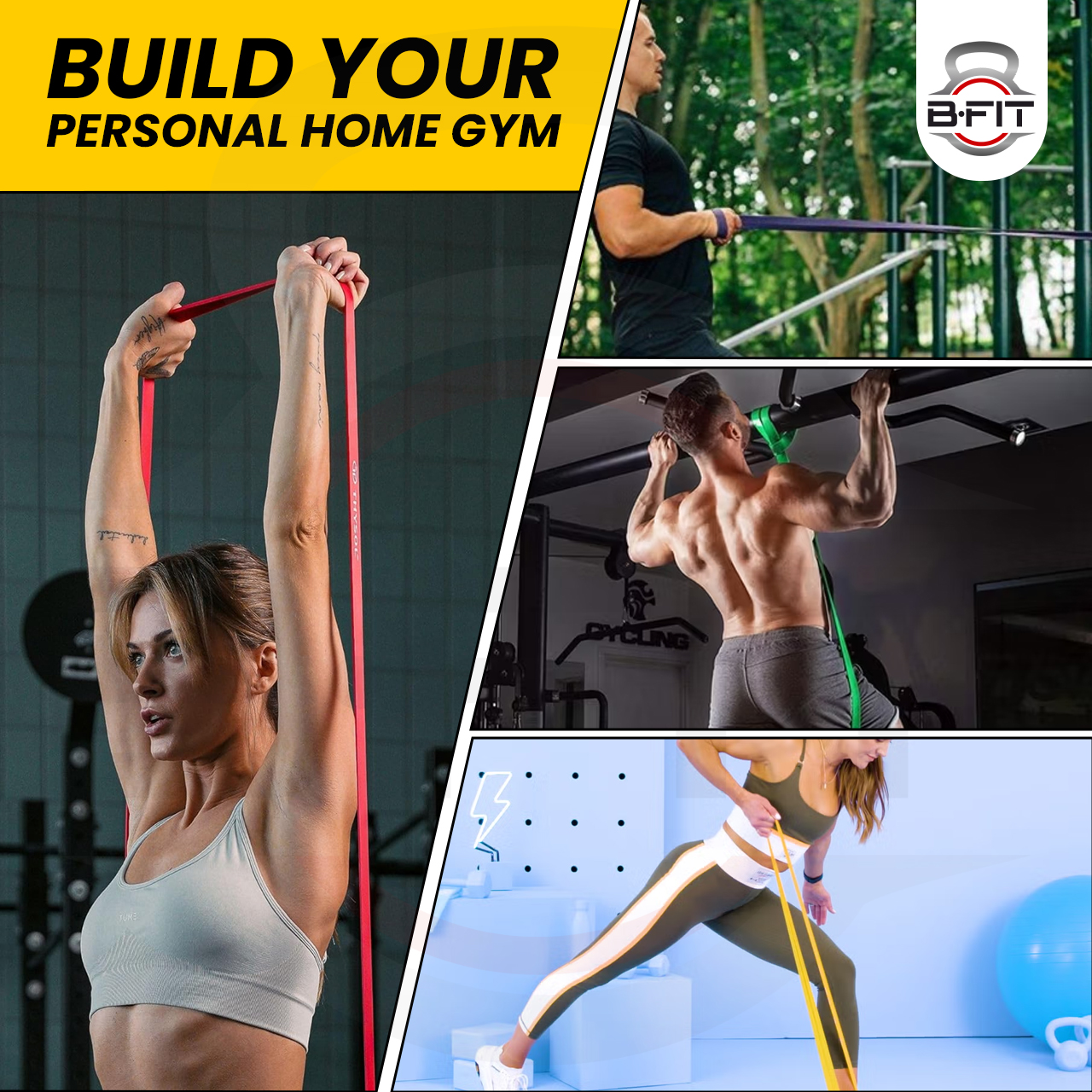 B FIT Super Heavy Pull Up Assist Bands - Heavy Duty Resistance Band Mobility Powerlifting Exercise Bands Stretching Resistance Training Yellow- 30-60 lbs
