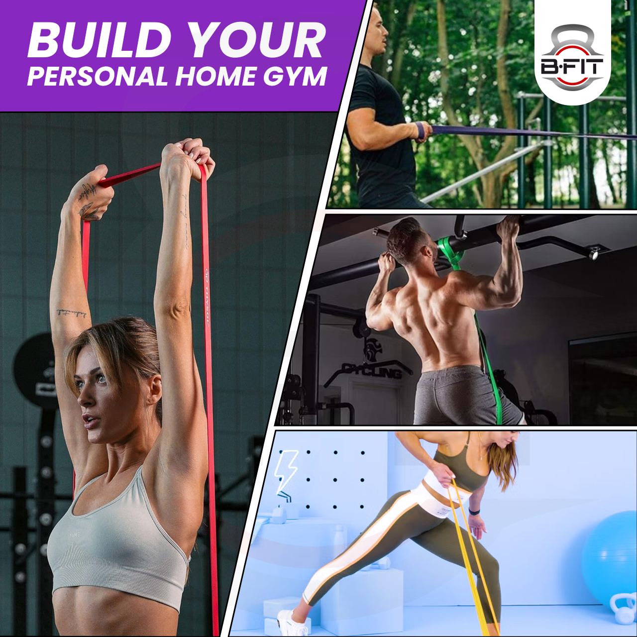 B FIT Super Heavy Pull Up Assist Bands - Heavy Duty Resistance Band Mobility Powerlifting Exercise Bands Stretching Resistance Training Purple 40-80 lbs