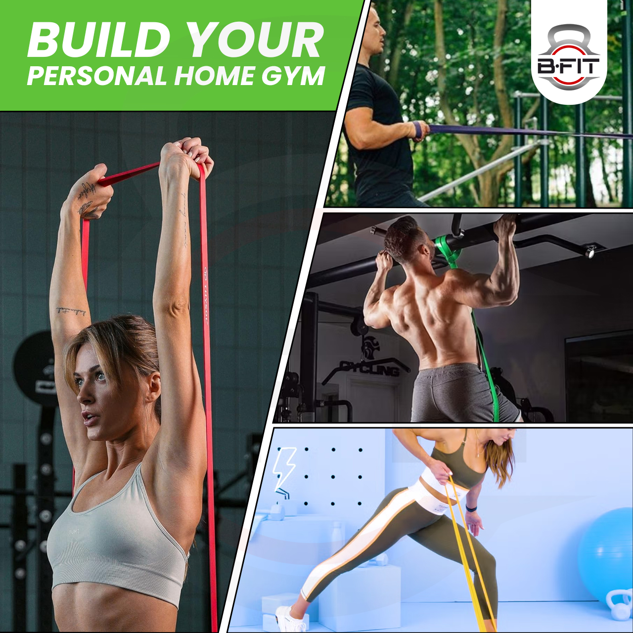 B FIT Super Heavy Pull Up Assist Bands - Heavy Duty Resistance Band Mobility Powerlifting Exercise Bands Stretching Resistance Training Green 50-125 lbs